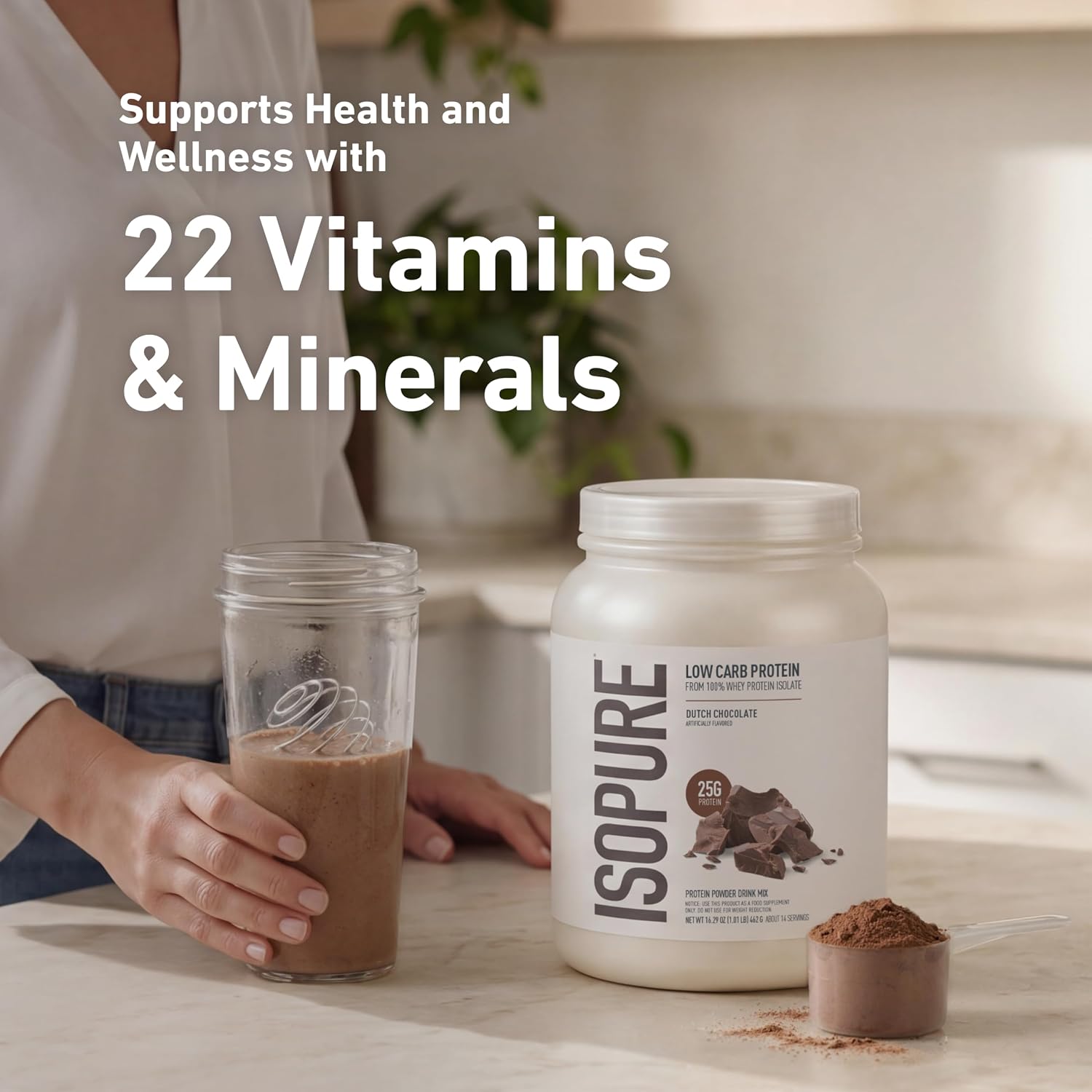 Natures Best Isopure Low Carb Whey Protein Isolate Dutch Chocolate 1lb – 25g Protein For Muscle Support & Recovery