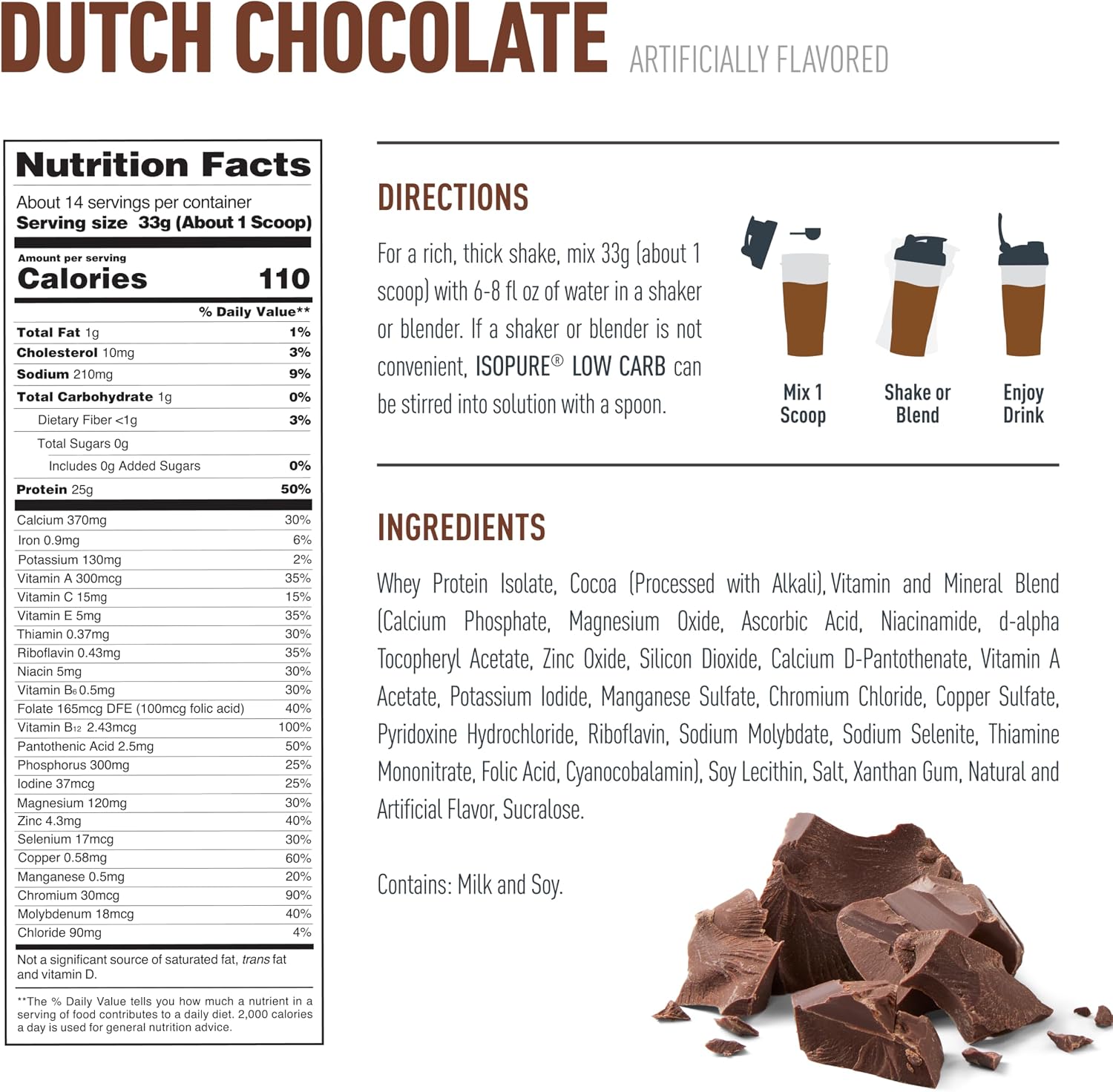 Natures Best Isopure Low Carb Whey Protein Isolate Dutch Chocolate 1lb – 25g Protein For Muscle Support & Recovery
