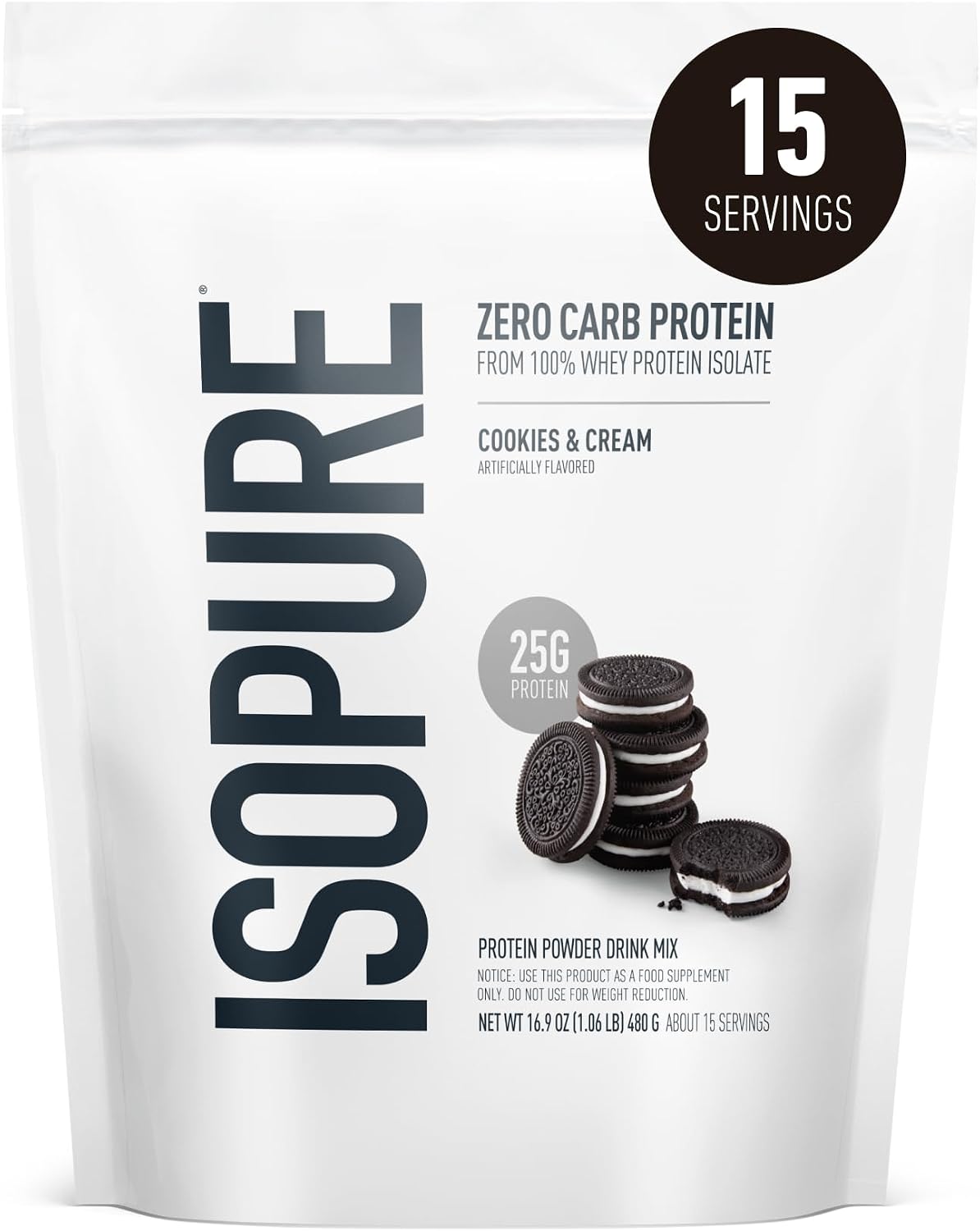 Natures Best Isopure Zero Carb Whey Protein Isolate Cookies & Cream 1lb – 25g Protein For Muscle Support & Recovery