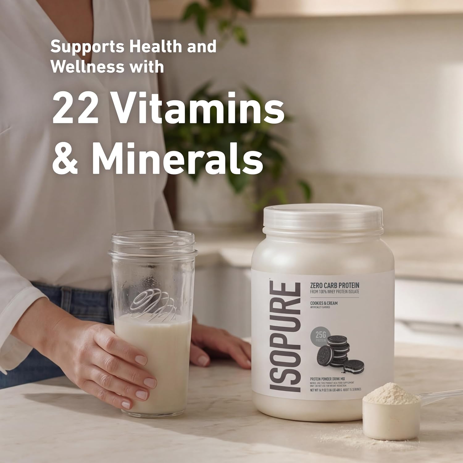 Natures Best Isopure Zero Carb Whey Protein Isolate Cookies & Cream 1lb – 25g Protein For Muscle Support & Recovery