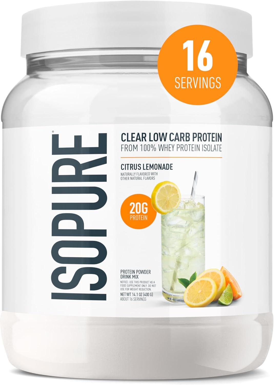 Natures Best Isopure Clear Low Carb Whey Protein Isolate Citrus Lemonade 400g – 20g Protein For Muscle Recovery