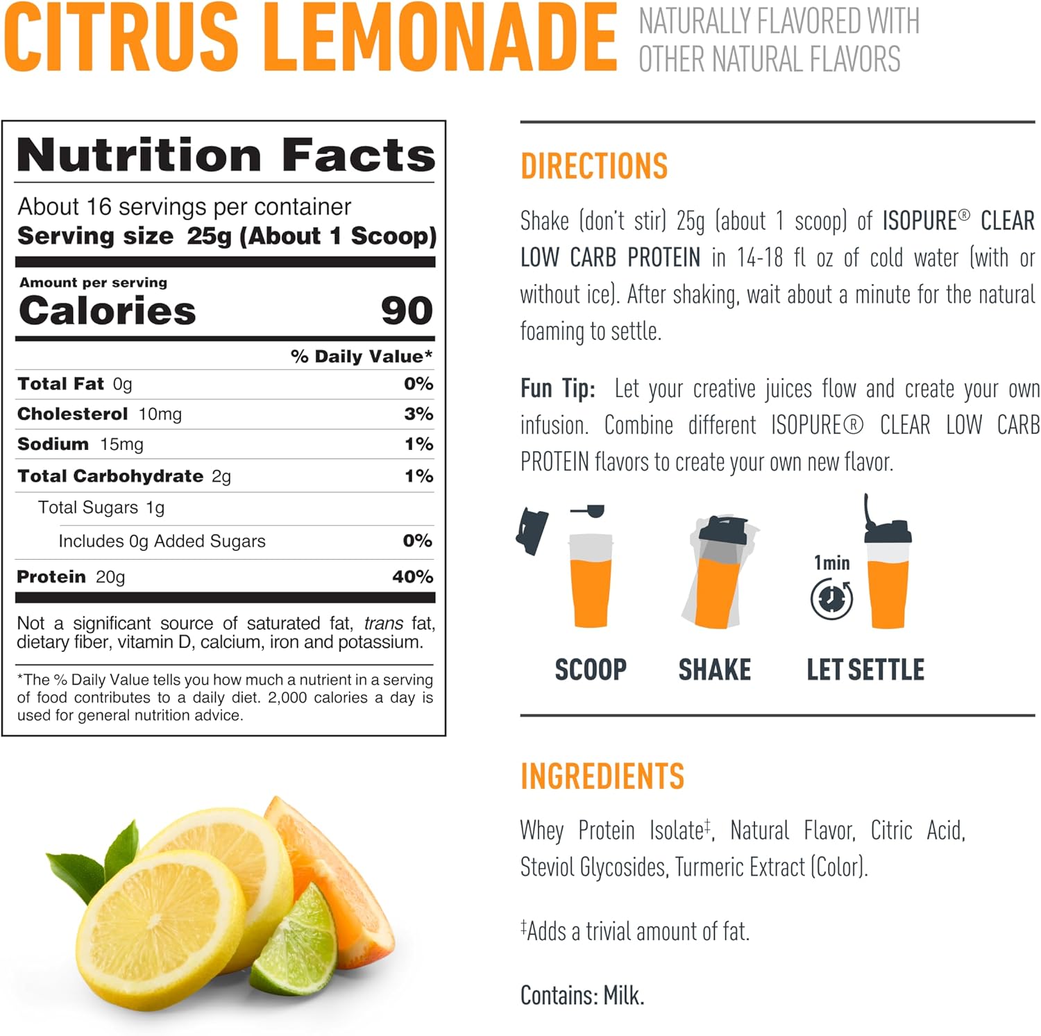 Natures Best Isopure Clear Low Carb Whey Protein Isolate Citrus Lemonade 400g – 20g Protein For Muscle Recovery