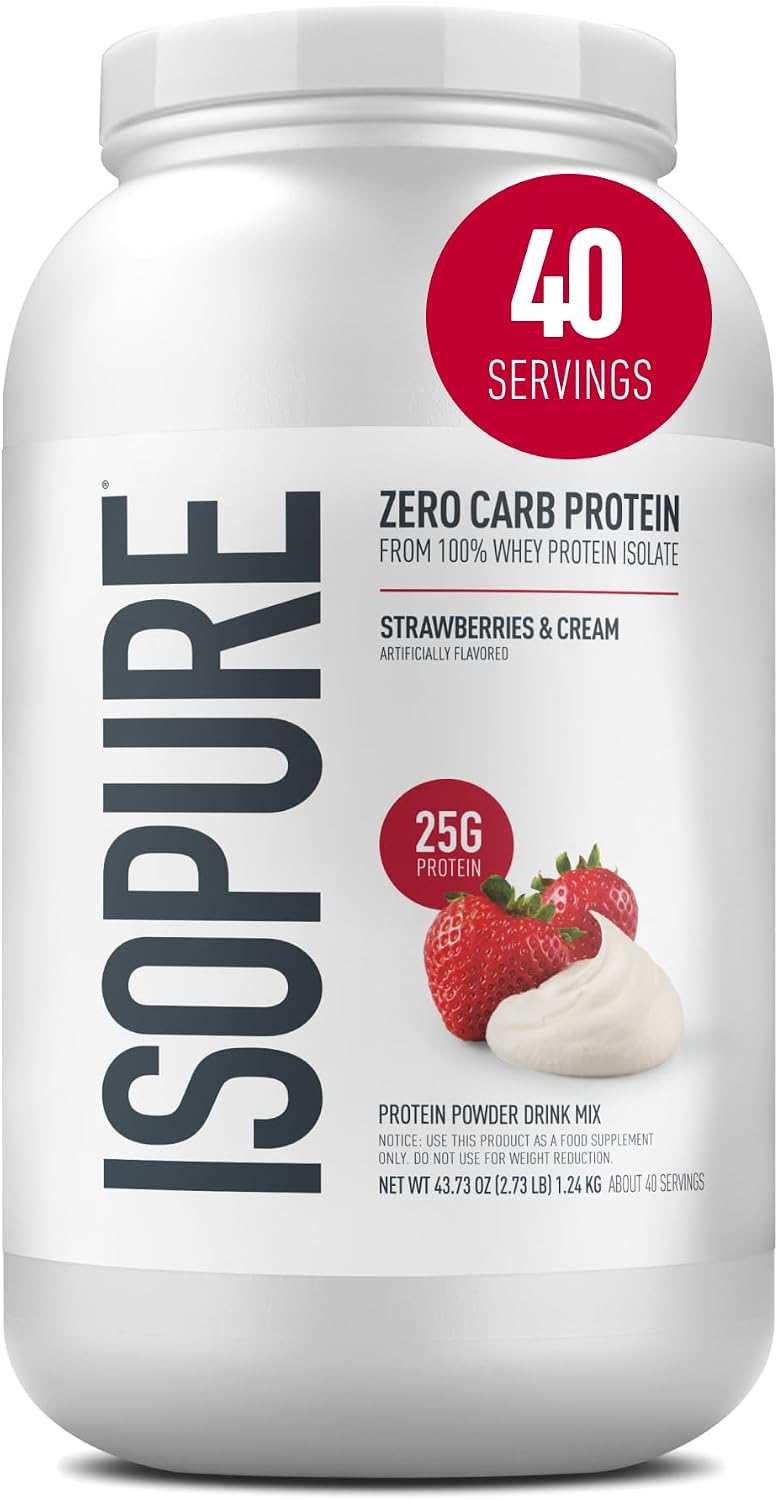 Nature's Best Isopure Zero Carb Whey Protein Isolate Strawberries & Cream 3lb – 25g Protein For Lean Muscle & Recovery Support