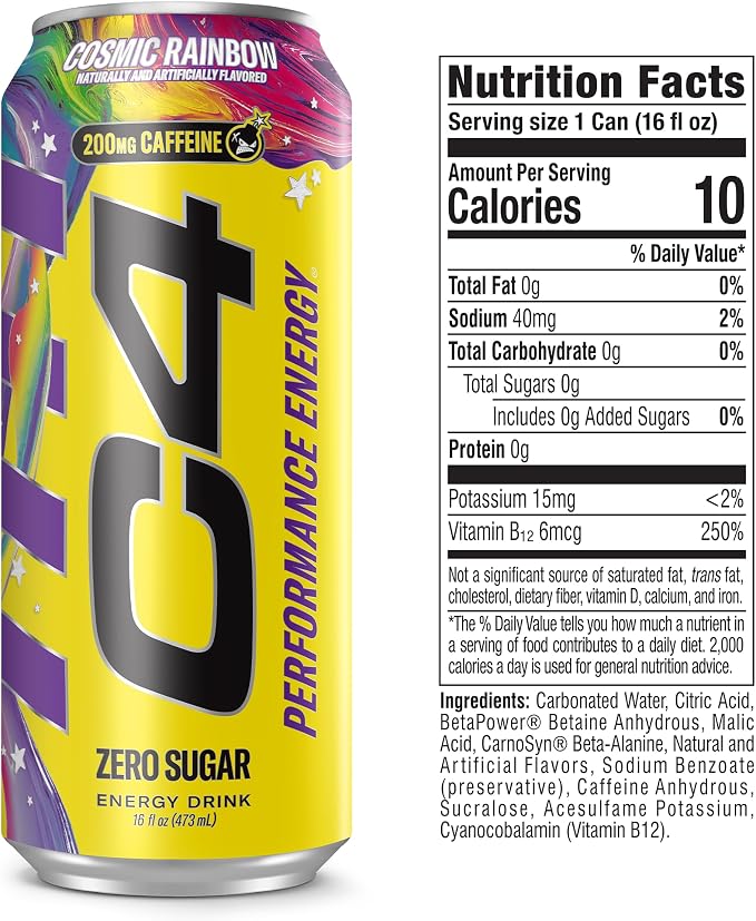 Cellucor C4 Carbonated Pre-workout Drink Cosmic Rainbow 16oz For Energy & Performance