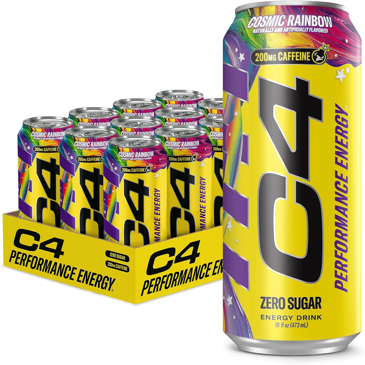 Cellucor C4 Carbonated Pre-workout Drink Cosmic Rainbow 16oz For Energy & Performance