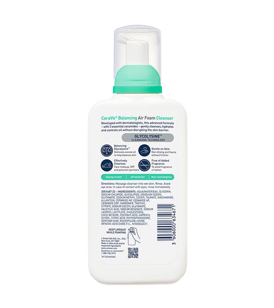 Cerave Balancing Air Foam Cleanser 148ml For Oil Control & Gentle Face Cleansing