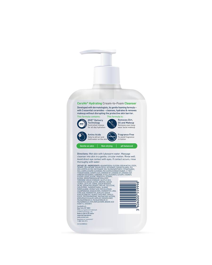 Cerave Hydrating Cream-to-foam Cleanser 236ml For Makeup Removal & Gentle Cleansing