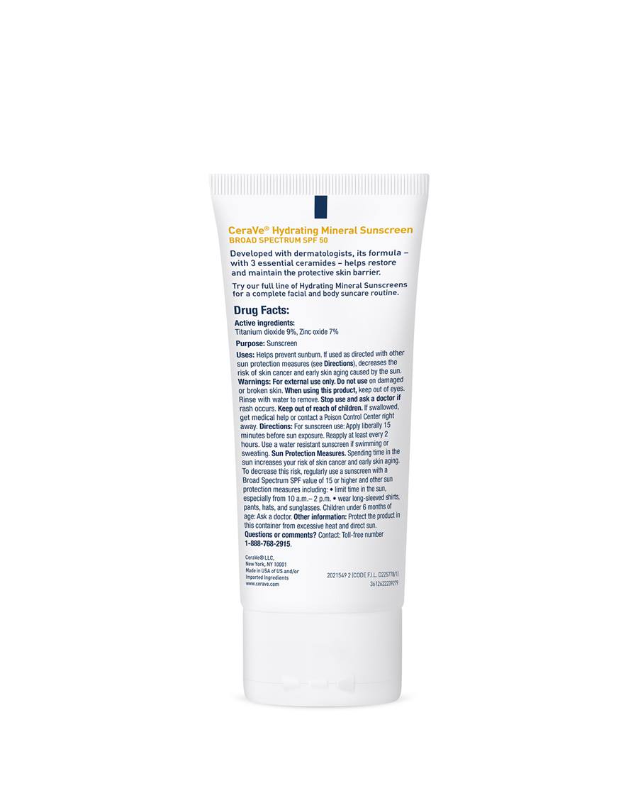Cerave Hydrating Mineral Sunscreen Spf50 75ml For Broad Spectrum Uv Protection