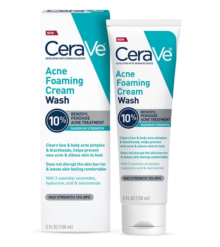 Cerave Acne Foaming Cream Wash 10% Benzoyl Peroxide 150ml – Maximum Strength Acne Treatment