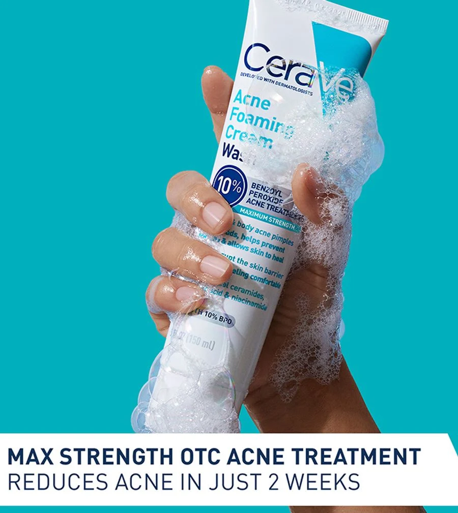 Cerave Acne Foaming Cream Wash 10% Benzoyl Peroxide 150ml – Maximum Strength Acne Treatment