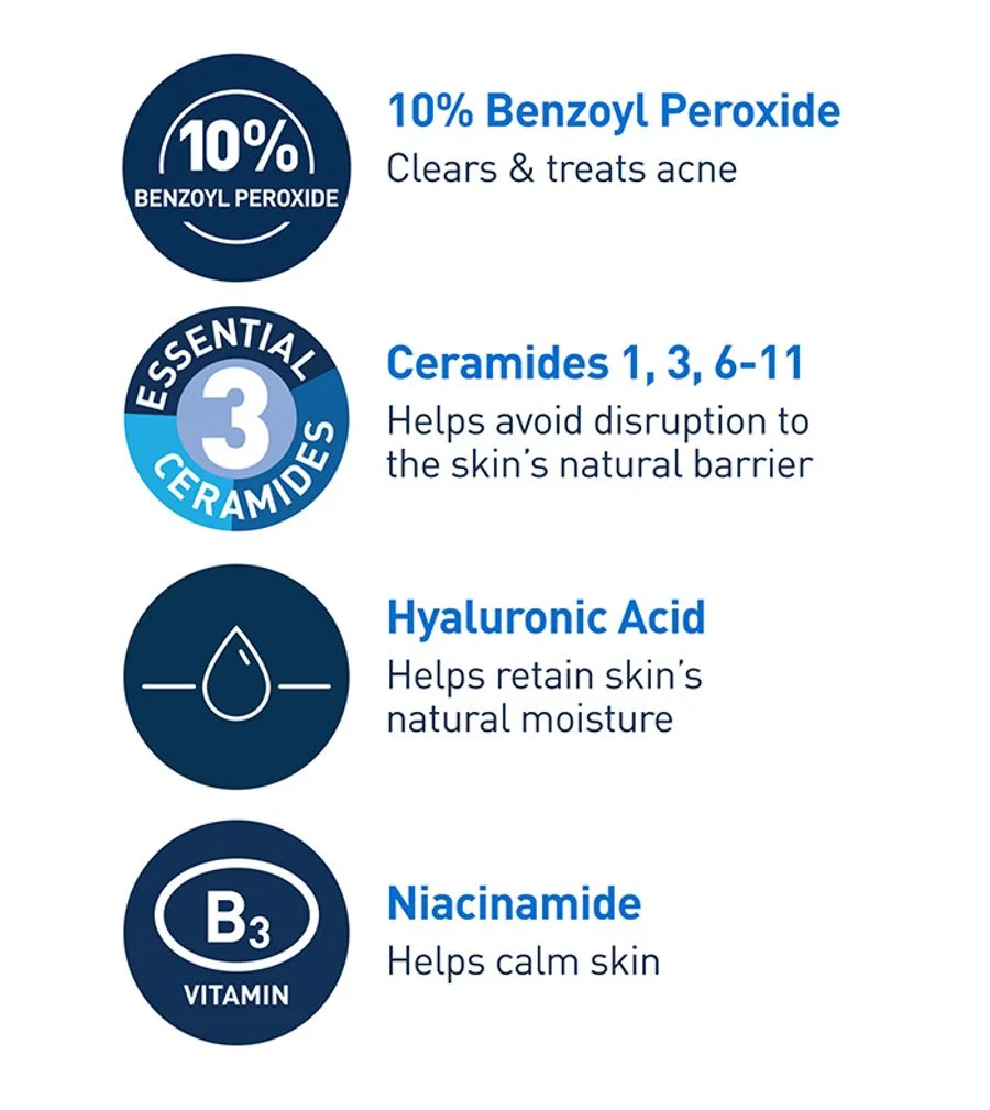 Cerave Acne Foaming Cream Wash 10% Benzoyl Peroxide 150ml – Maximum Strength Acne Treatment