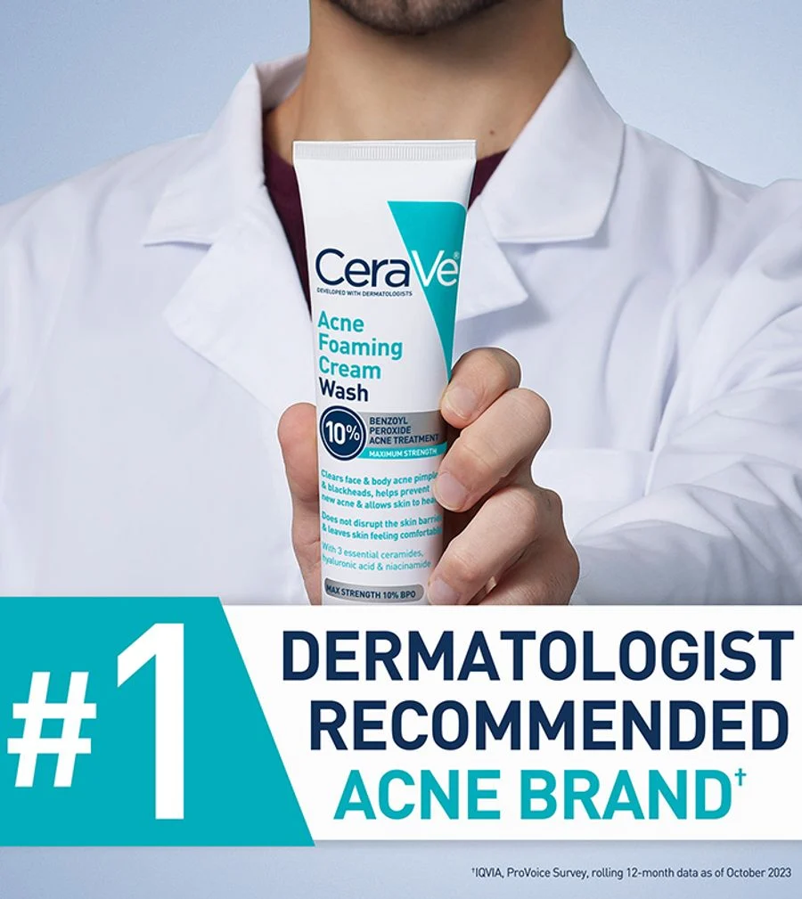 Cerave Acne Foaming Cream Wash 10% Benzoyl Peroxide 150ml – Maximum Strength Acne Treatment
