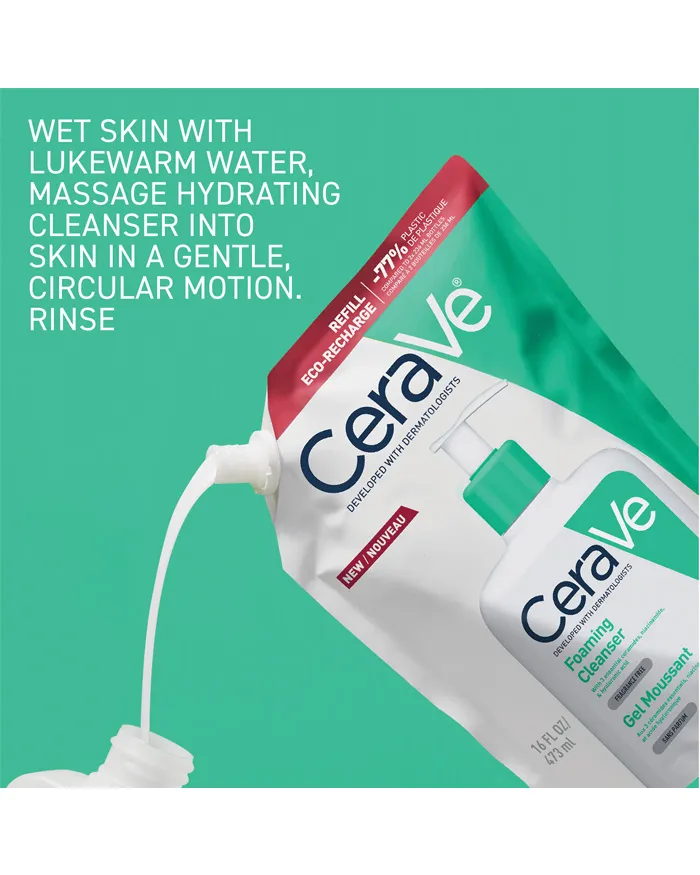Cerave Foaming Facial Cleanser Refill 16oz – Removes Excess Oil Without Disrupting Skin Barrier