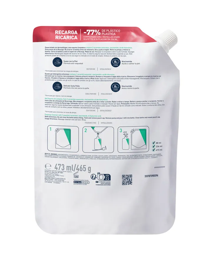 Cerave Foaming Facial Cleanser Refill 16oz – Removes Excess Oil Without Disrupting Skin Barrier
