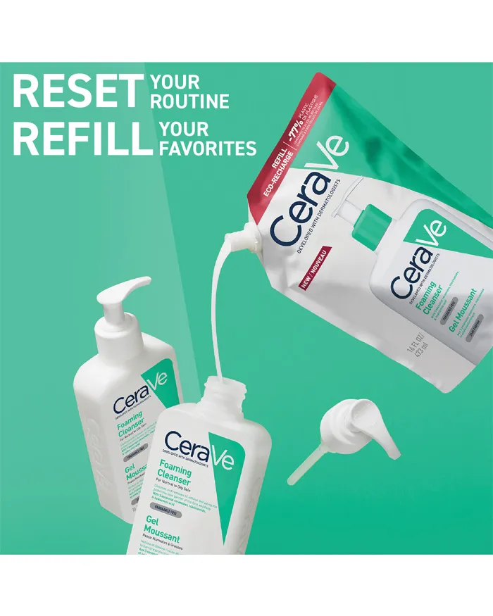 Cerave Foaming Facial Cleanser Refill 16oz – Removes Excess Oil Without Disrupting Skin Barrier