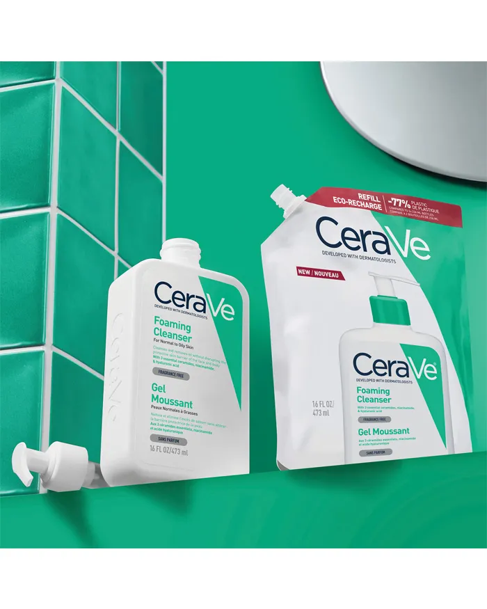 Cerave Foaming Facial Cleanser Refill 16oz – Removes Excess Oil Without Disrupting Skin Barrier