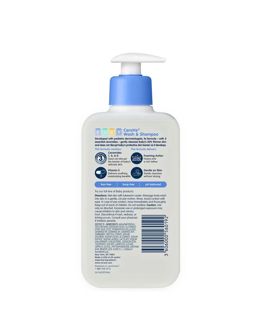 Cerave Baby Wash & Shampoo 437ml – Tear-free Gentle Cleanser With Ceramides & Hyaluronic Acid