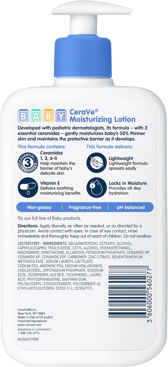 Cerave Baby Moisturizing Lotion 473ml – Lightweight Hydration With Ceramides, Niacinamide & Vitamin E
