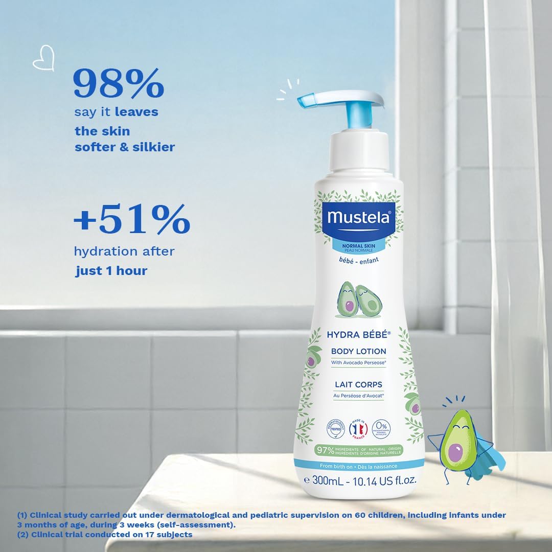 Mustela Hydra Bebe Body Lotion 300ml With Organic Avocado For Baby & Child Skin, Long-lasting Hydration & Skin Barrier Care