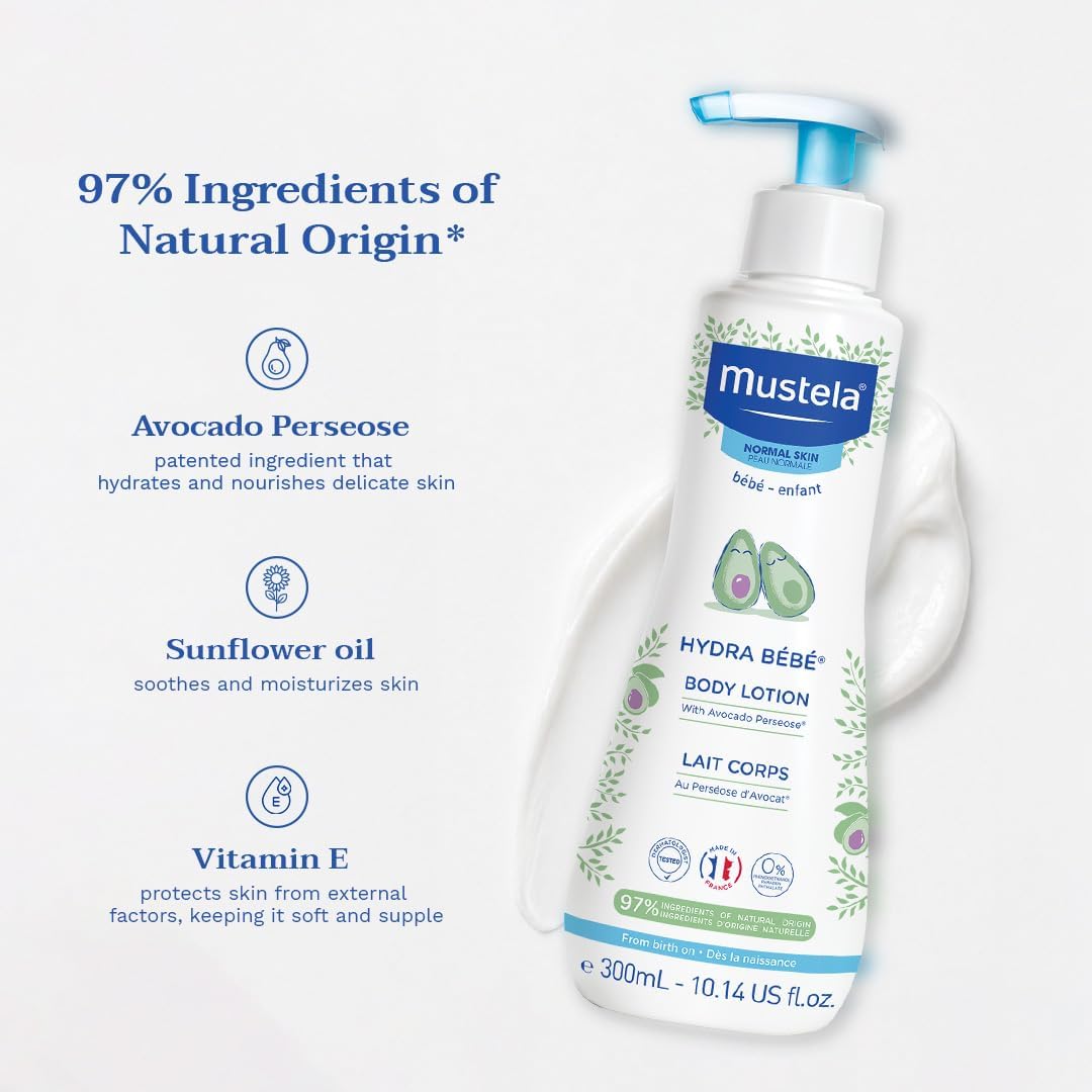 Mustela Hydra Bebe Body Lotion 300ml With Organic Avocado For Baby & Child Skin, Long-lasting Hydration & Skin Barrier Care