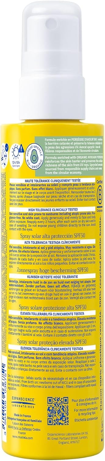 Mustela Very High Protection Sun Spray Spf50+ 200ml For Babies, Children & Sensitive Skin
