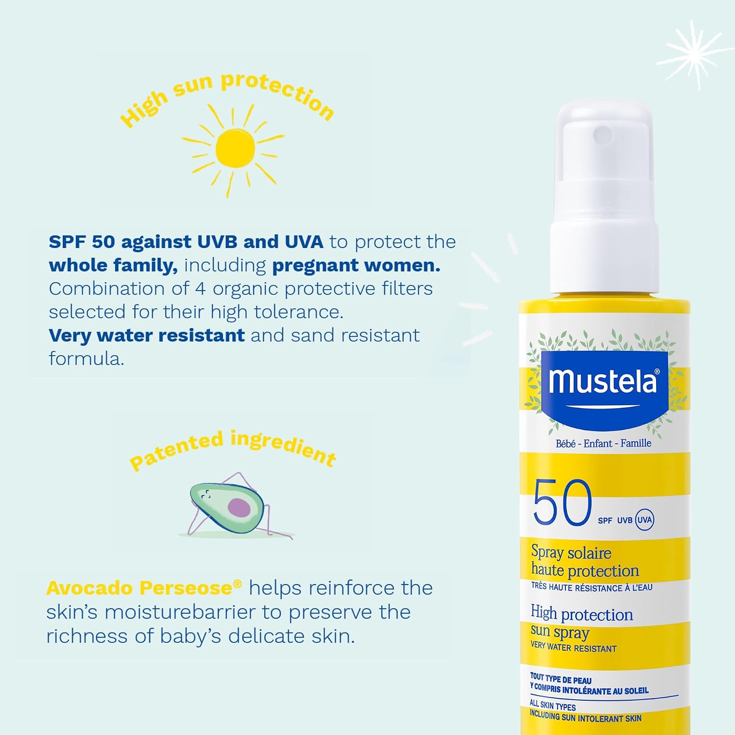 Mustela Very High Protection Sun Spray Spf50+ 200ml For Babies, Children & Sensitive Skin