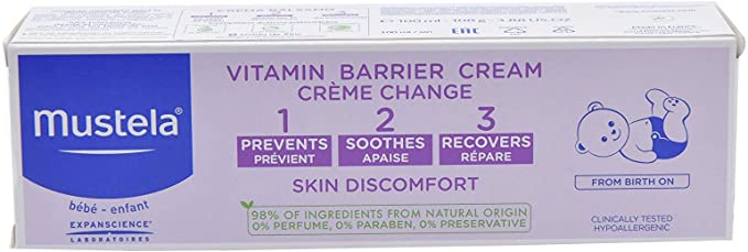 Mustela Vitamin Barrier Cream 1-2-3 50ml With Zinc Oxide For Baby Diaper Rash Prevention, Soothing & Skin Barrier Protection