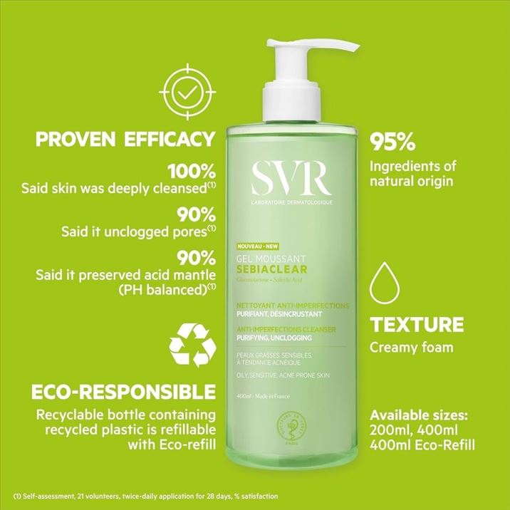 Svr Sebiaclear Foaming Gel Cleanser For Oily & Acne-prone Skin 200ml