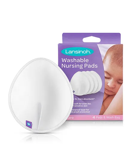 Lansinoh Washable Nursing Pads 4 Pieces – Reusable 3-layer Leak Protection For Breastfeeding Mothers