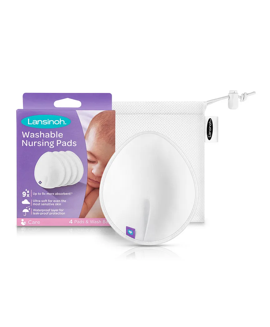 Lansinoh Washable Nursing Pads 4 Pieces – Reusable 3-layer Leak Protection For Breastfeeding Mothers