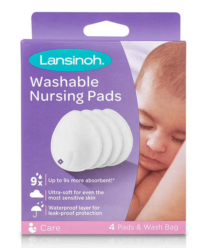 Lansinoh Washable Nursing Pads 4 Pieces – Reusable 3-layer Leak Protection For Breastfeeding Mothers