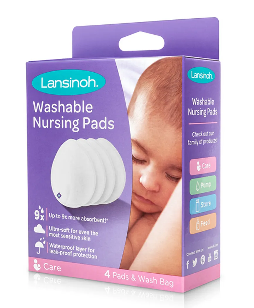 Lansinoh Washable Nursing Pads 4 Pieces – Reusable 3-layer Leak Protection For Breastfeeding Mothers