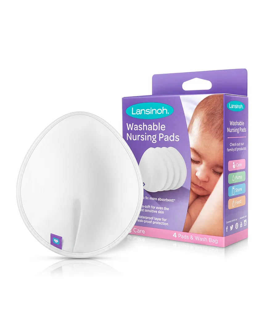 Lansinoh Washable Nursing Pads 4 Pieces – Reusable 3-layer Leak Protection For Breastfeeding Mothers