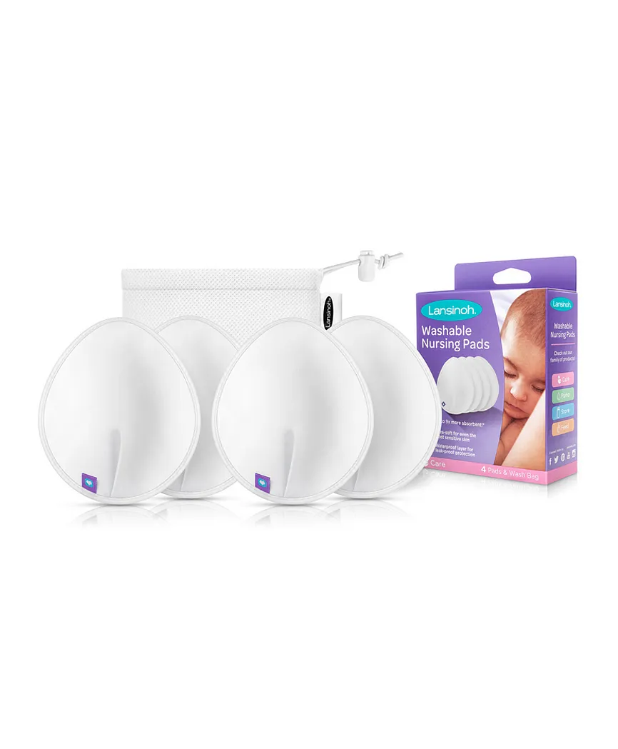 Lansinoh Washable Nursing Pads 4 Pieces – Reusable 3-layer Leak Protection For Breastfeeding Mothers