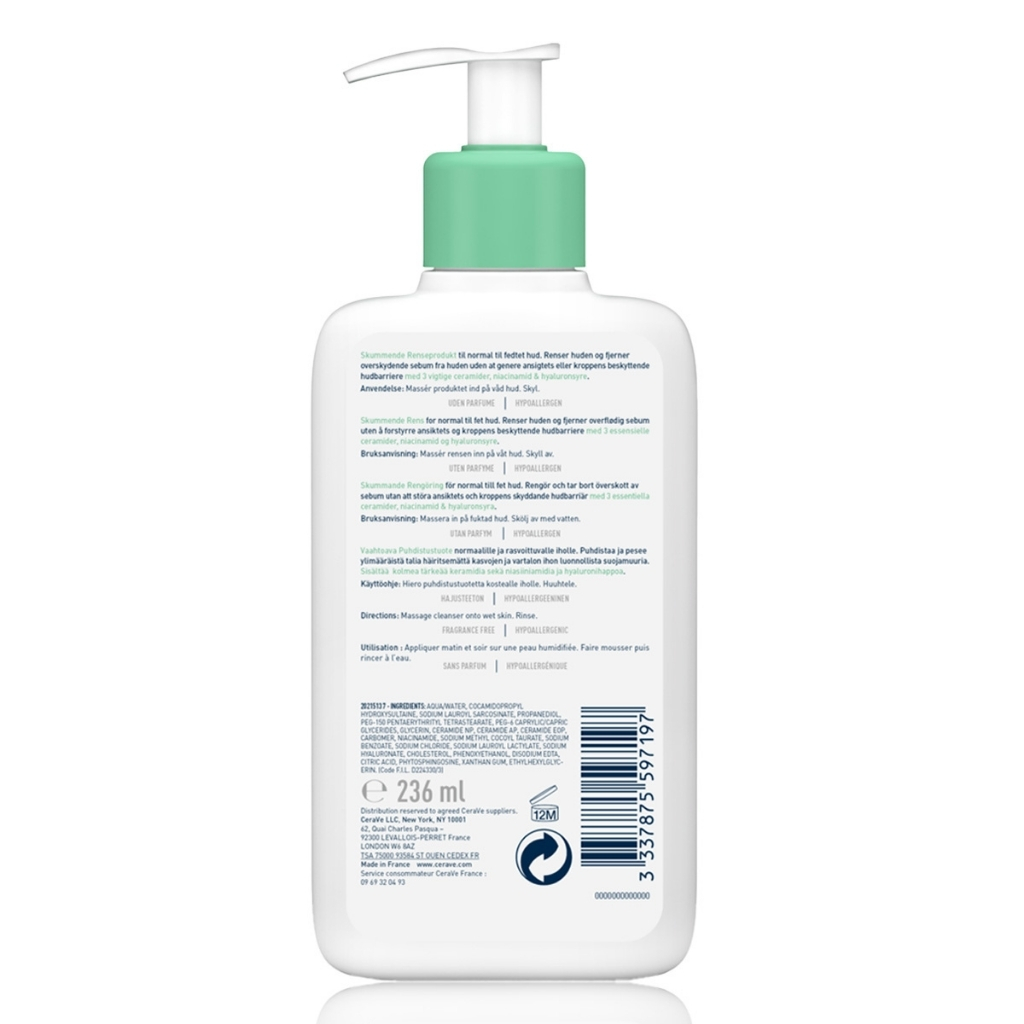 Cerave Foaming Facial Cleanser For Normal To Oily Skin 236ml