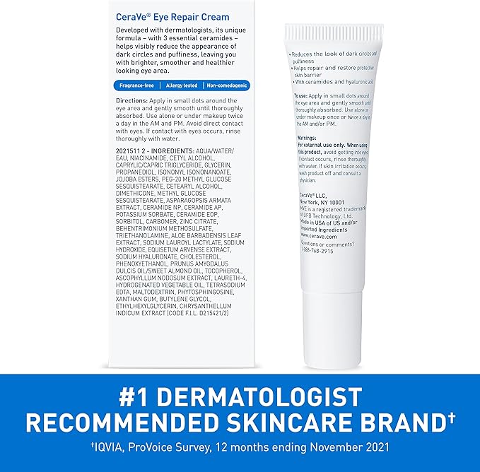 Cerave Eye Repair Cream With Hyaluronic Acid For Dark Circles & Puffiness 14ML
