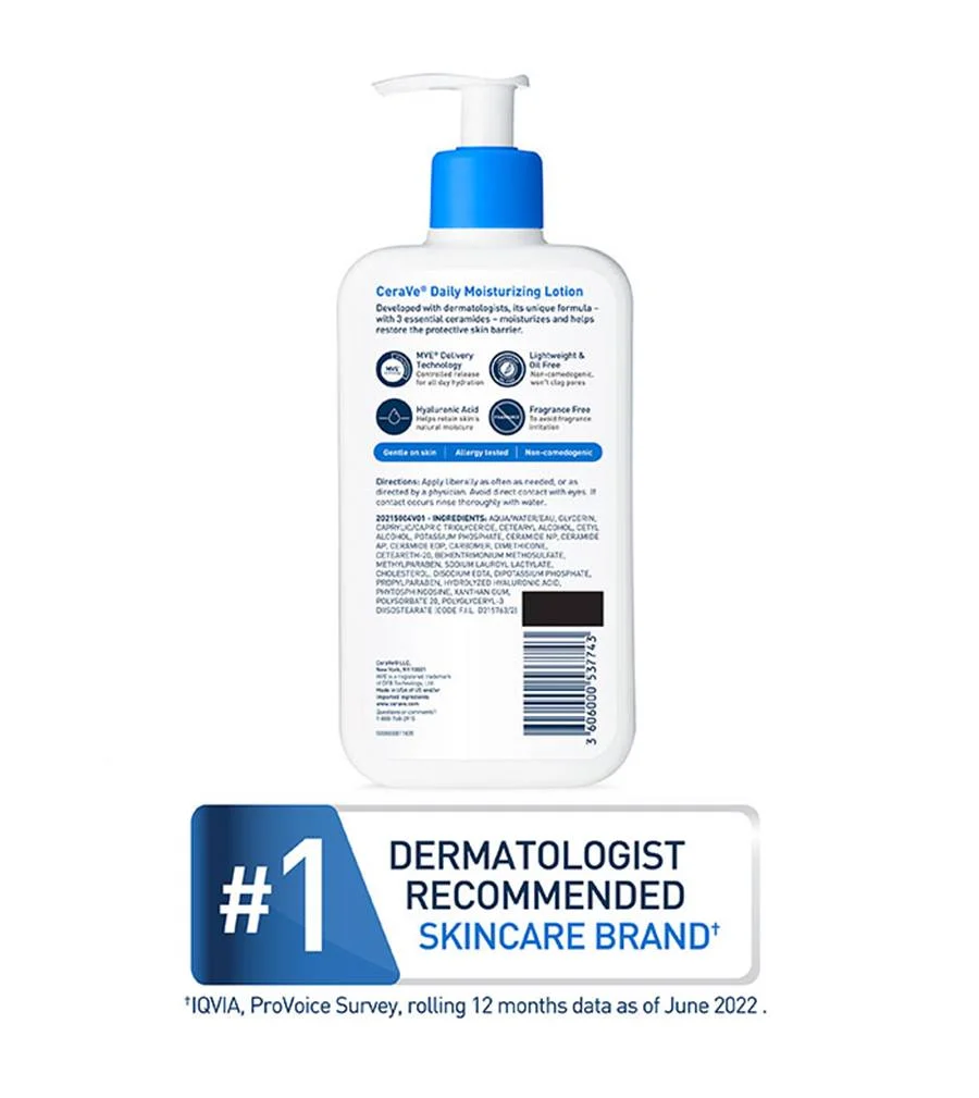 Cerave Daily Moisturizing Lotion 355ml For Normal To Dry Skin With Long-lasting Hydration