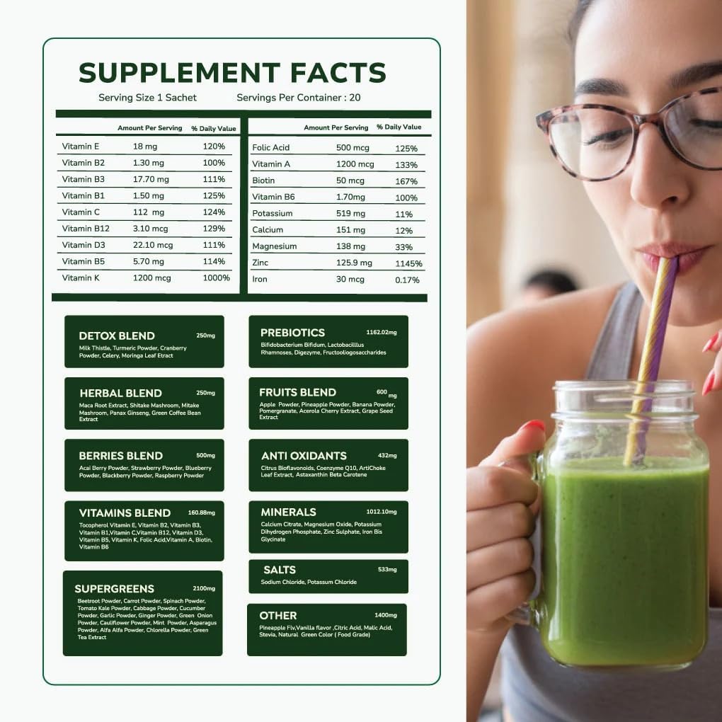 Green Rush Superfood Powder 20 Sachets For Daily Greens & Nutritional Support