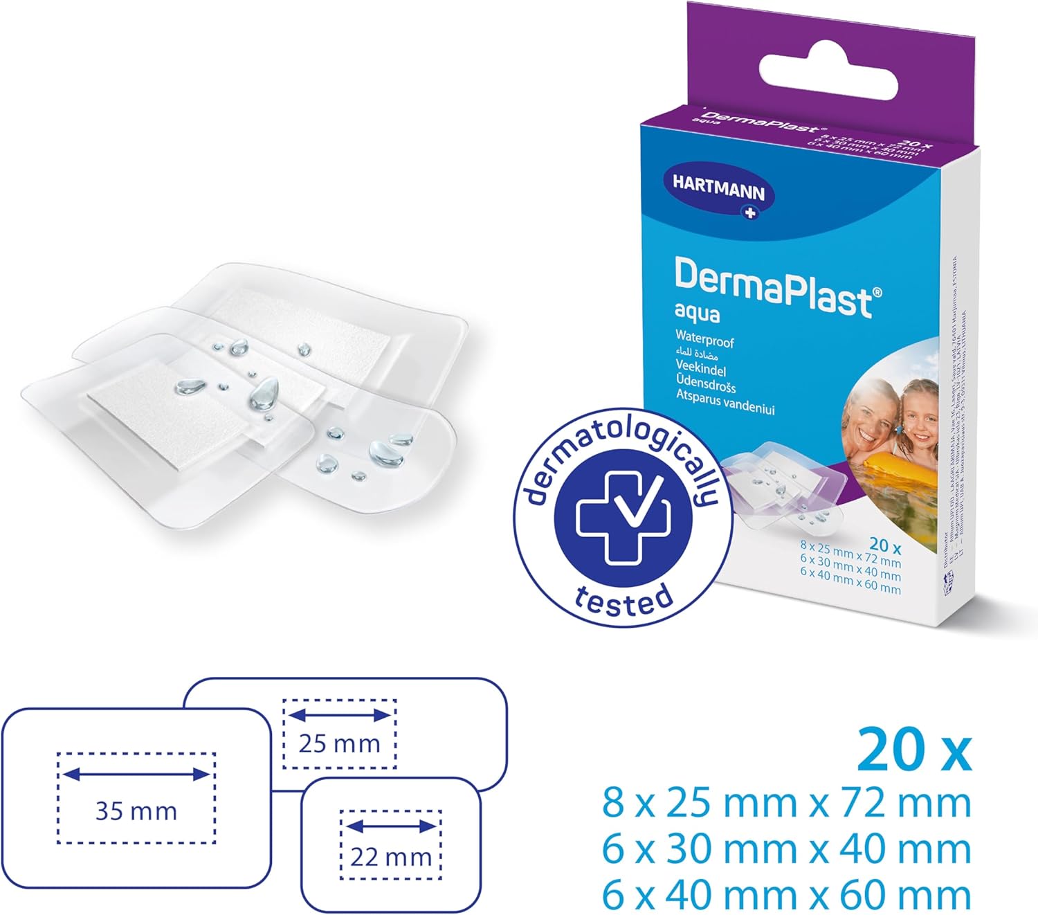 Hartmann Dermaplast Aqua Water-resistant Plasters Assorted (20 Pcs)