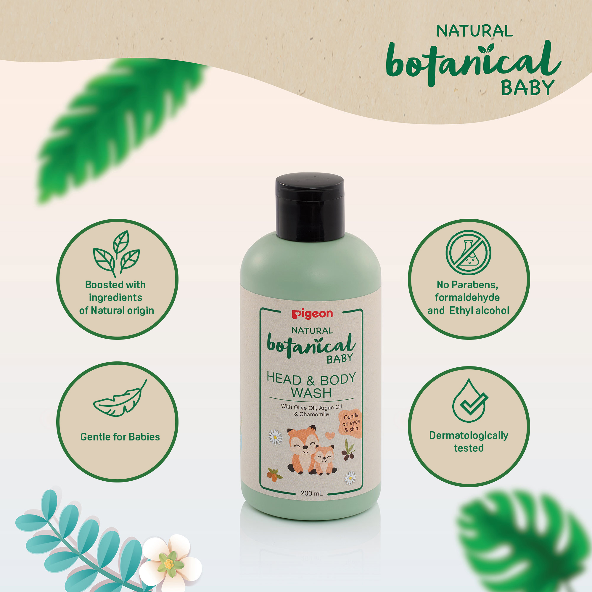 Pigeon Natural Botanical Baby Head & Body Wash 200Ml