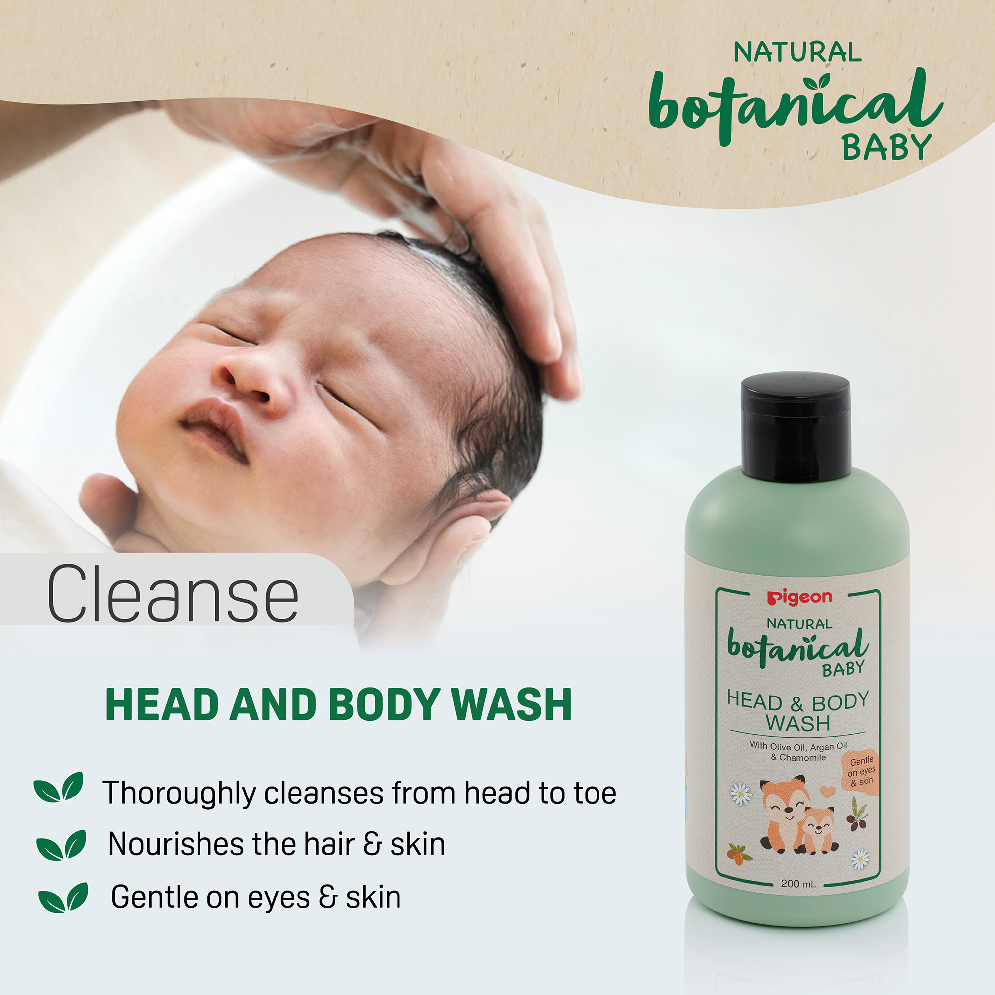 Pigeon Natural Botanical Baby Head & Body Wash 200Ml