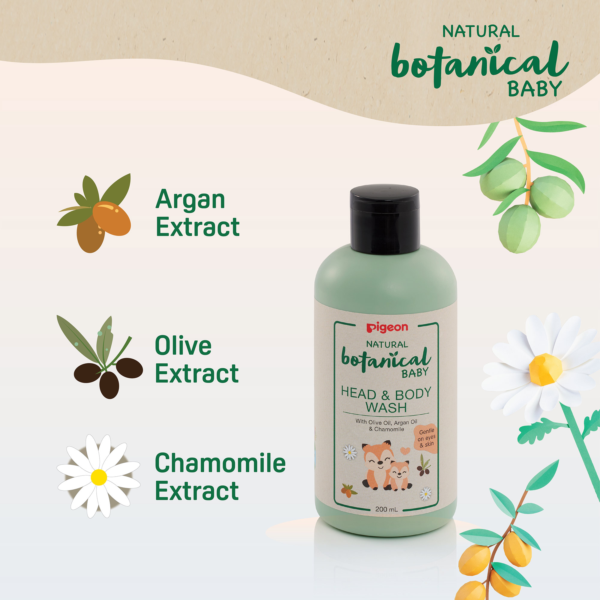 Pigeon Natural Botanical Baby Head & Body Wash 200Ml