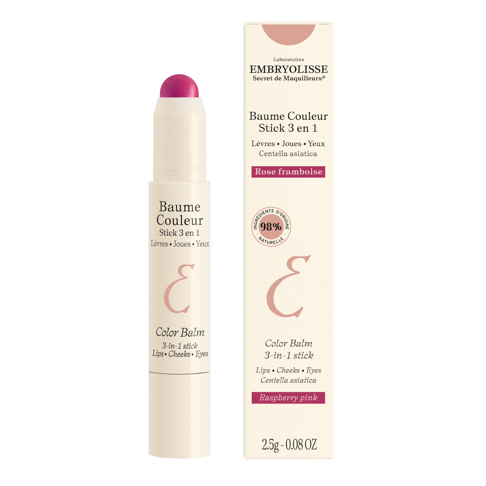 Embryolisse Color Balm 3-in-1 Stick Raspberry Pink 2.5g – Multi-use Colour For Lips & Cheeks