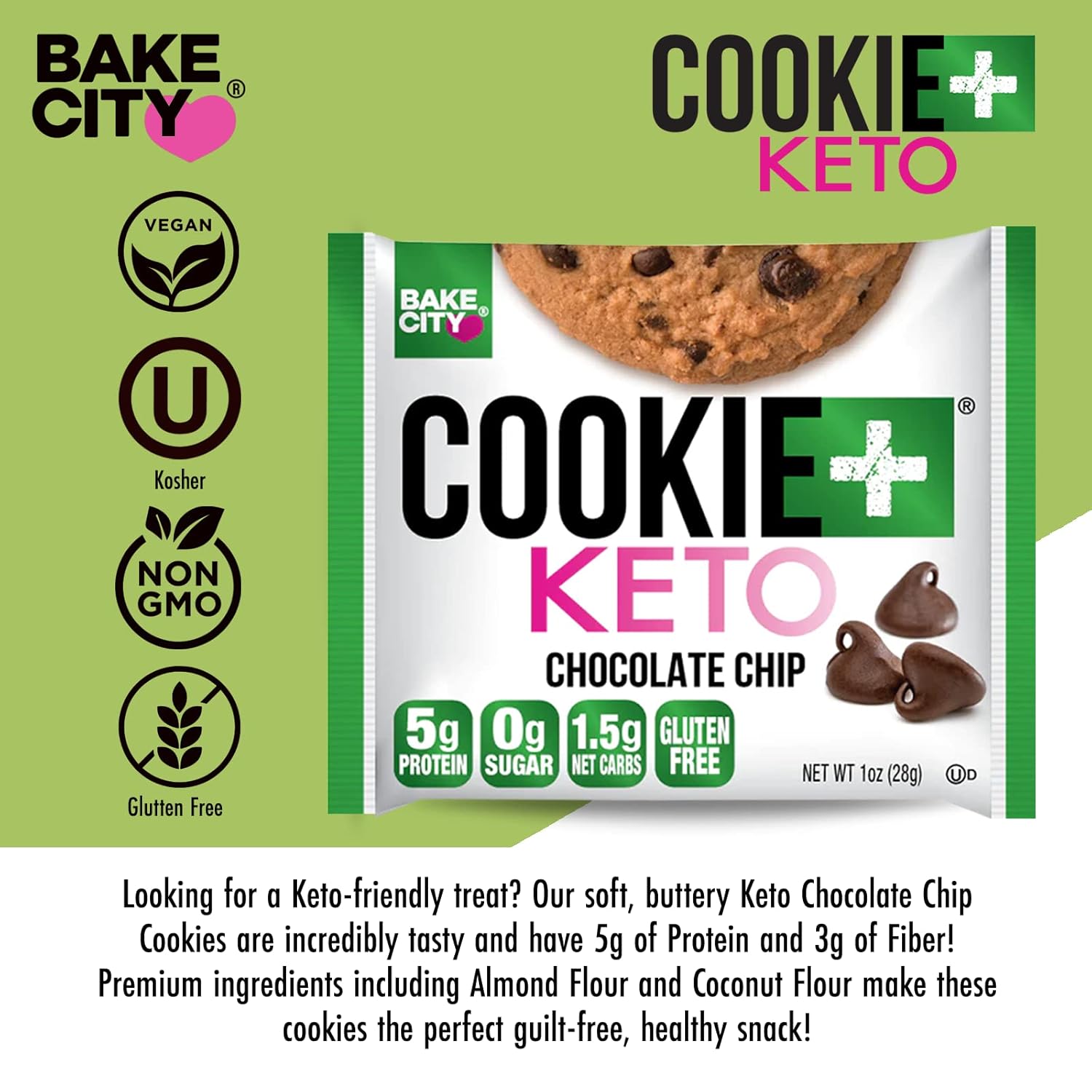 Bake City Usa Cookie+ Keto Chocolate Chip 5g Protein1oz