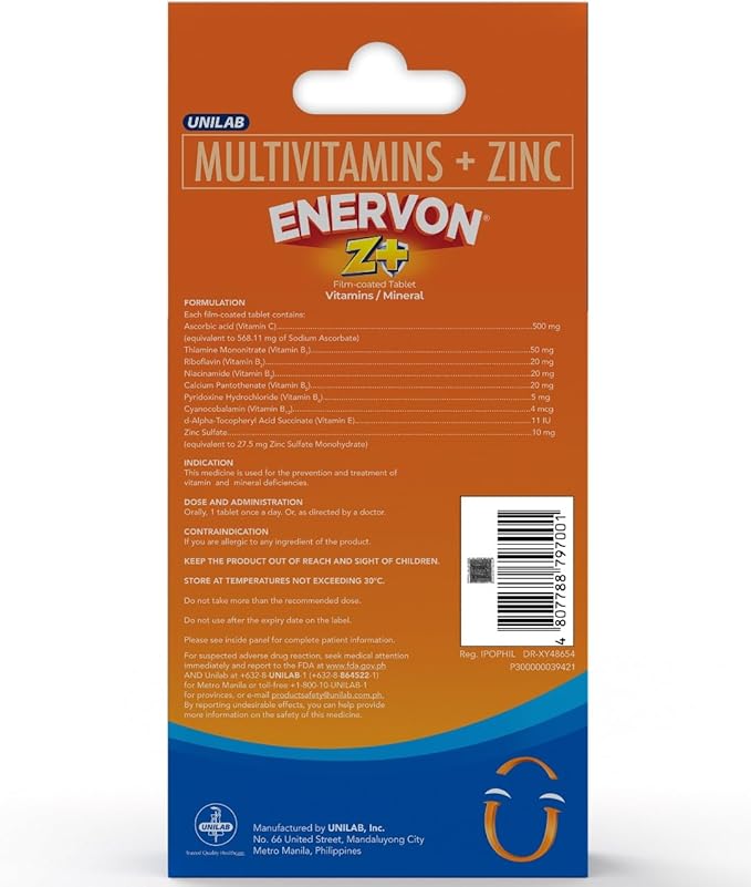 Enervon-z Tablets 8's (multivitamin + Zinc)