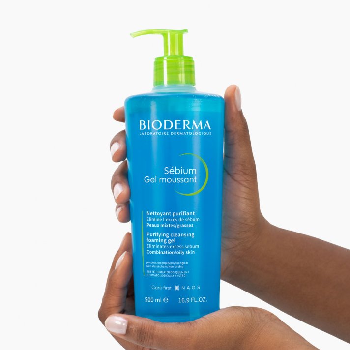 Bioderma Sébium Gel Moussant 500ml With Pump, Zinc & Copper For Combination To Oily Acne-prone Skin, Purifying Cleansing & Sebum Control