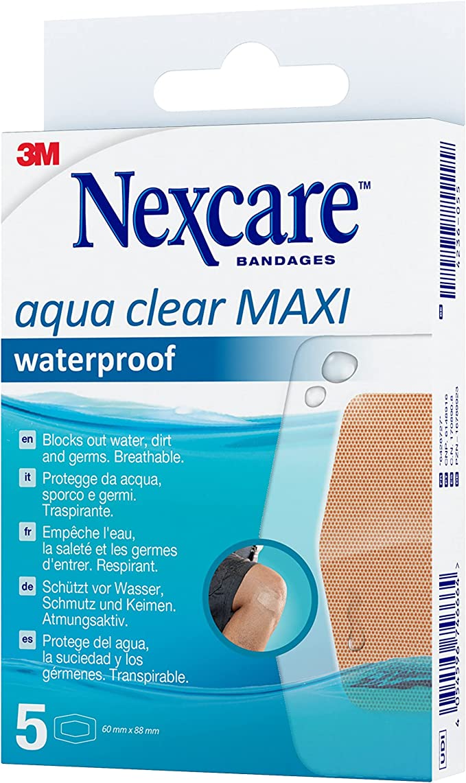 3M Nexcare Aqua Clear Maxi Waterproof Bandages, 60 Mm X 88 Mm, 5-Pack