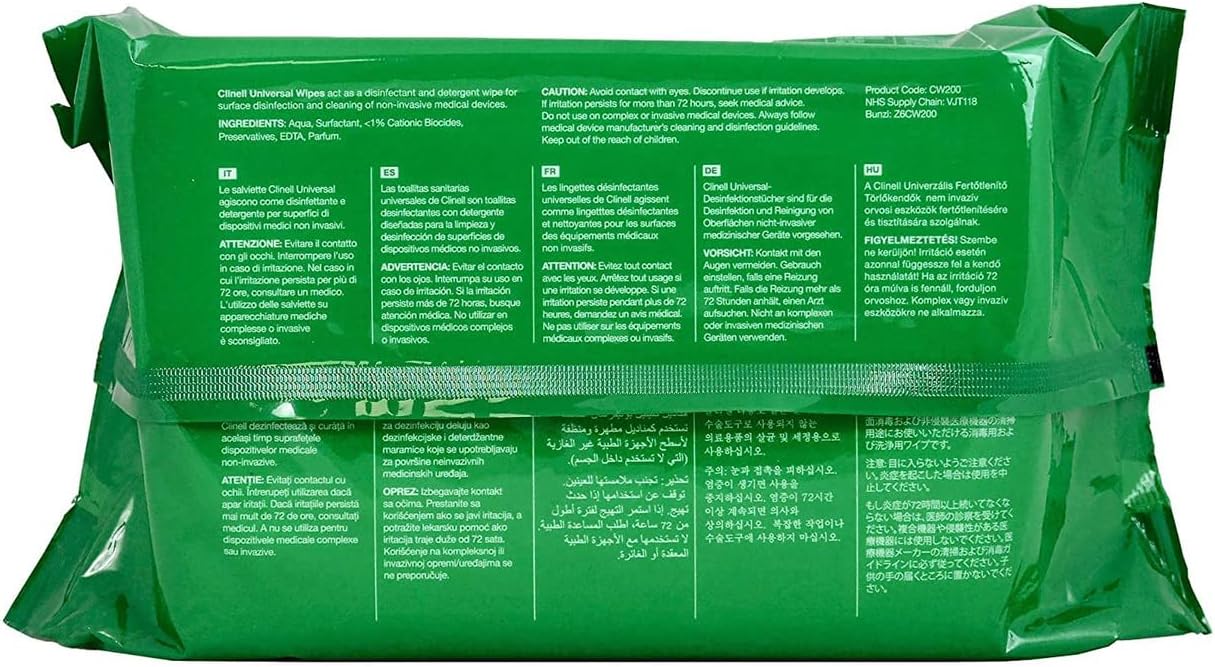 Clinell Universal Sanitising Wipes Pack Of 200 For Surface & Medical Equipment Disinfection