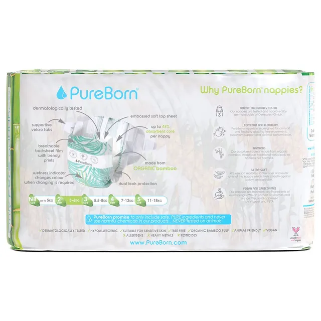 Pureborn Diapers Size 2 Singles (3–6 Kg) 32 Pcs