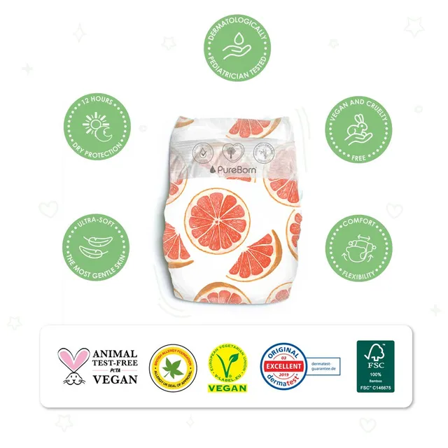 Pureborn Diapers Size 2 Singles (3–6 Kg) 32 Pcs